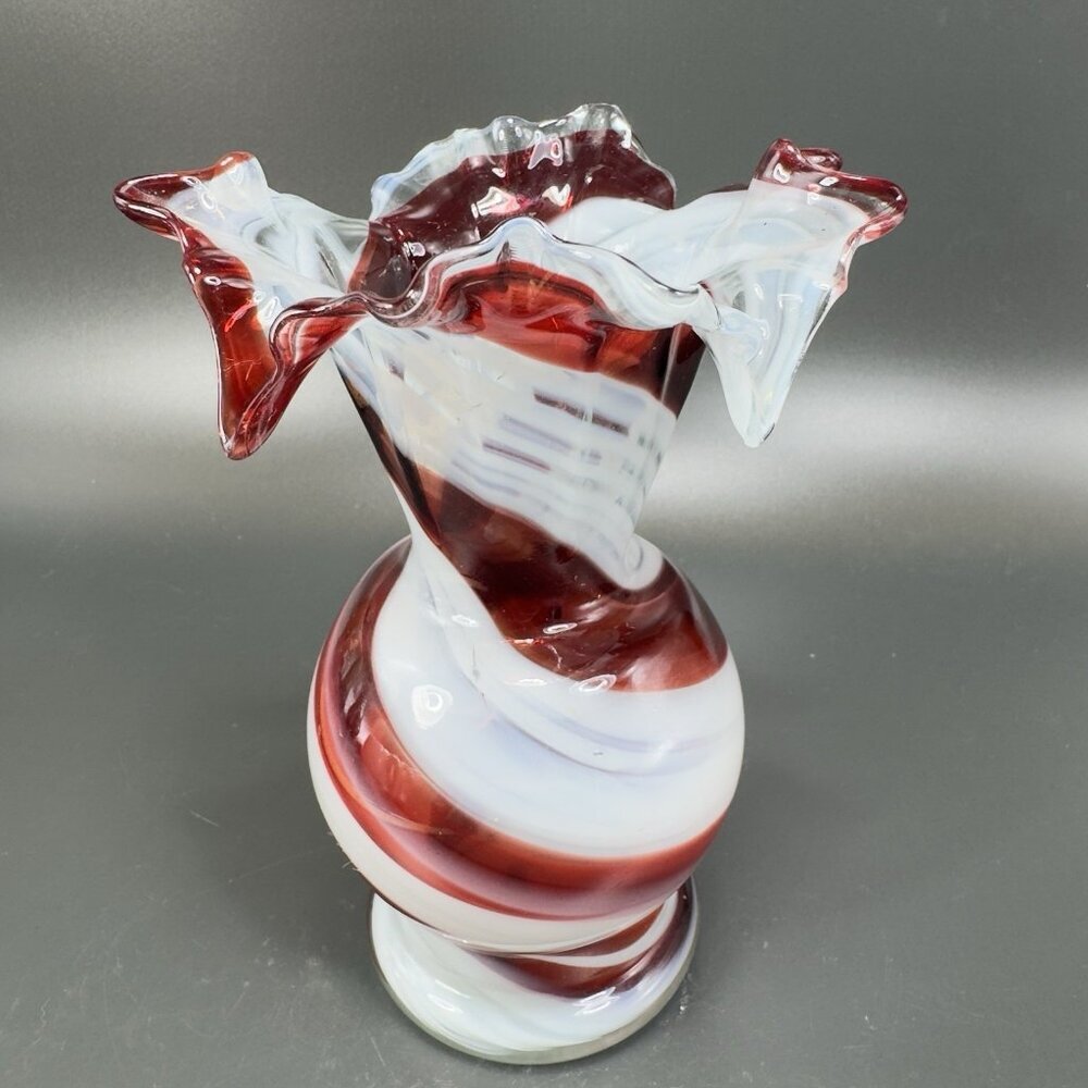Vintage 1980s Art Glass Slag Art Glass Vase Vessel Split Divided Top Multicolor‎